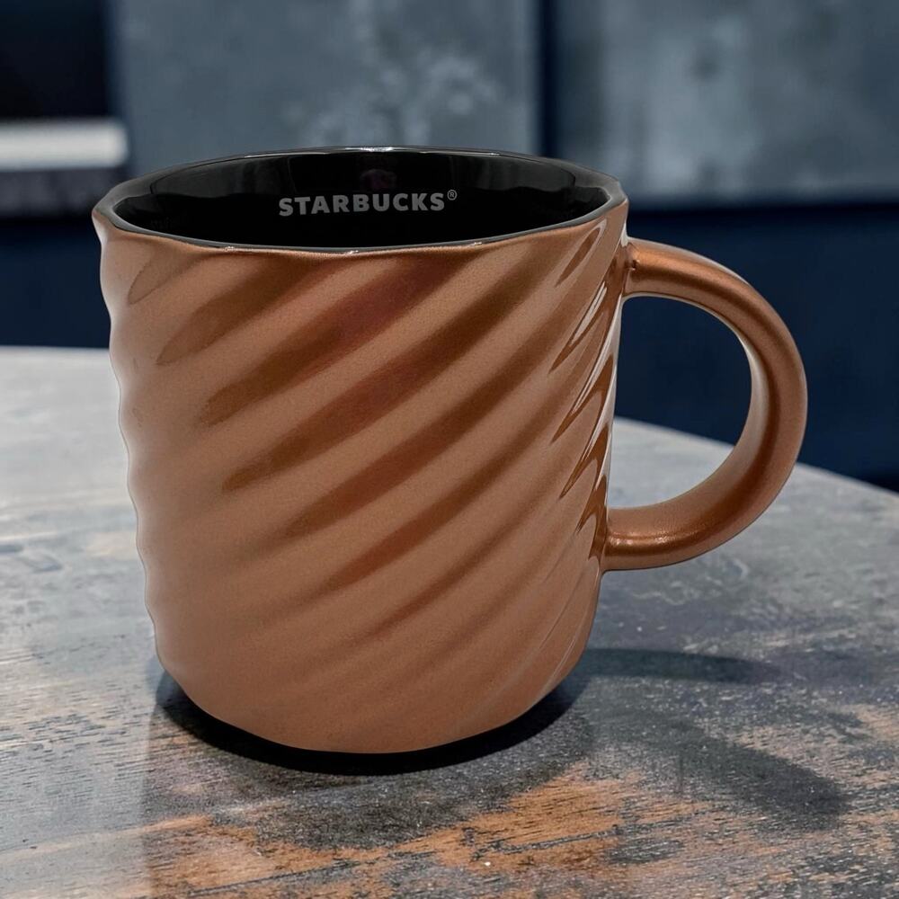 Starbucks 2024 Diagonal Swirl Copper Ceramic Coffee Mug 14oz Rare Metallic